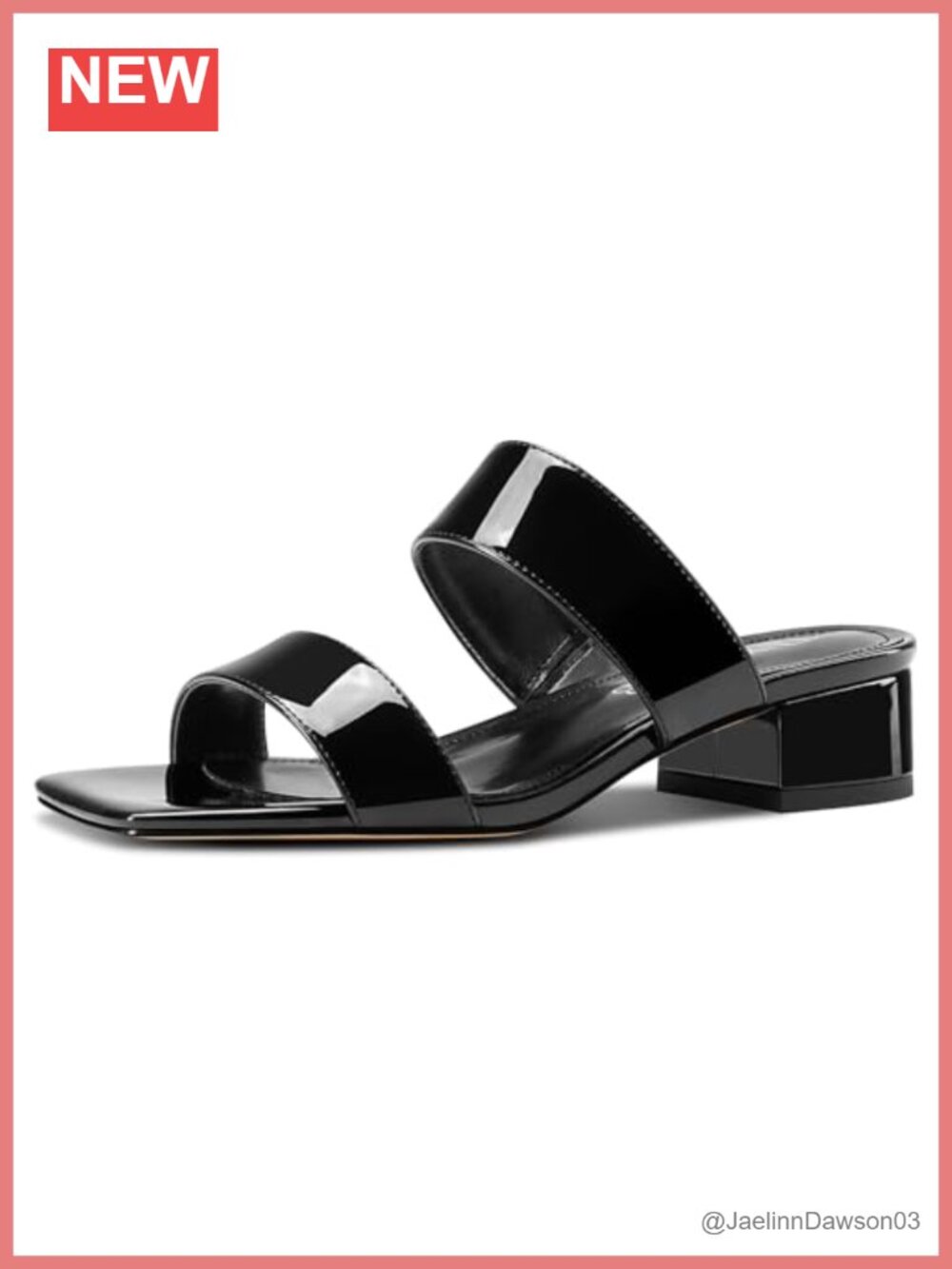 Womens Chunky Block Low Heel Open Toe Mules Slingback Slip-on Patent Leather